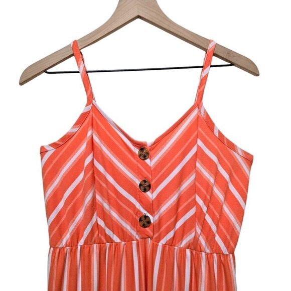 Bobbie Brooks Orange Striped V-Neck Mini Dress Sz M - Picture 3 of 6